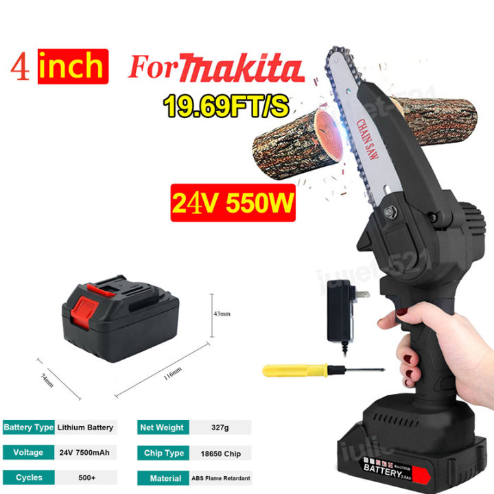 4 Electric Chainsaw Cordless Chain Saw Rechargeable High Power Motor 550W  24V