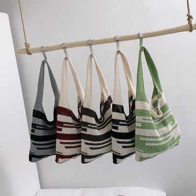 Ready Stock📢📢 Amazon cross-border womens woven bag Japanese and Korean tote bag simple woolen bag womens high-end portable shoulder bag