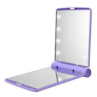 Folding Makeup Mirror Women Outdoor Portable Cosmetic ABS Plastic Foldable Mirror with 8 LEDs  Pink Mirrors