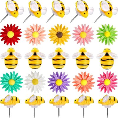 60Pcs Flower Pushpins Bees Thumbtacks Cute Decorative Push Pins for Whiteboard,Corkboard,Bulletin Board,Home Decoration