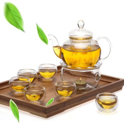 8 PcsSet Handmade Teapot Set Heat-Resisting Warmer Clear Glass Tea Pot Double Wall Teapot & Cup Filtering Drink Home Decor