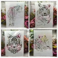 4Pcs 29cm Tiger Leopard Wolf Layering Stencils Wall Painting Scrapbook Coloring Embossing Album Template