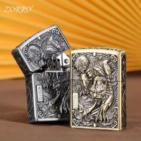 ✐ ZORRO Kerosene lighter Tang Grass relief series retro metal grinding wheel windproof mens smoking accessories