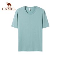 CAMEL เสื้อยืดลําลองสําหรับผู้ชายผ้าฝ้ายแขนสั้นคอกลมทรงหลวม wga