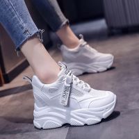 Brand 2023 Spring Breathable Mesh Sneakers Hidden Increasing Sport Shoes Woman Wedge Casual Chunky Shoes High Platform Shoes 9CM