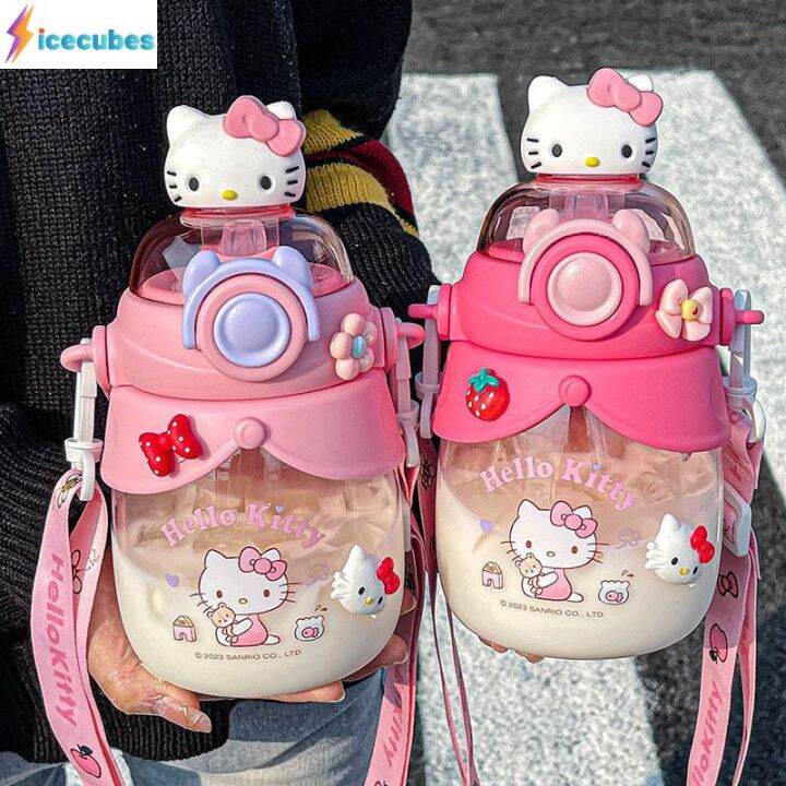 hellokitty-ถ้วยน้ำสาวสูงมูลค่าท้องใหญ่ถ้วยความจุขนาดใหญ่ฤดูร้อนเด็กนักเรียนน่ารักฟางถ้วย-icecubes