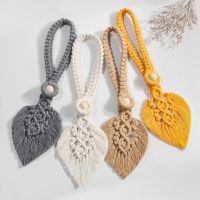 【LZ】 Bohemian Style High Quality Handmade Curtain Tiebacks Tassel Leaf Shaped Curtain Holdback Braided Rope Curtain Home Decoration