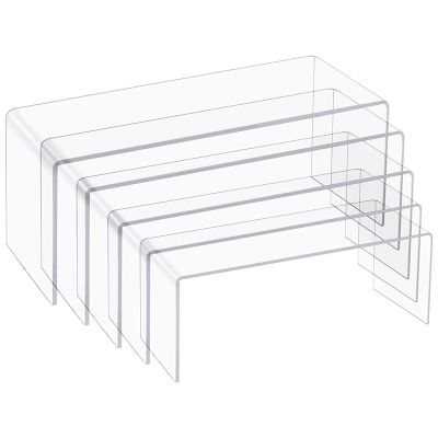 5 Pack Clear Acrylic Display Risers, 5 Sizes Acrylic Jewelry Display Riser Shelf Showcase Fixtures for Cake, Display
