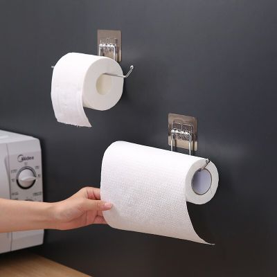 1 PC Household Self-Adhesive Towel Holder Rack Kitchen Toilet Paper   Roll Paper Holder Stand Storage Rack Bathroom Accessories Bathroom Counter Stora