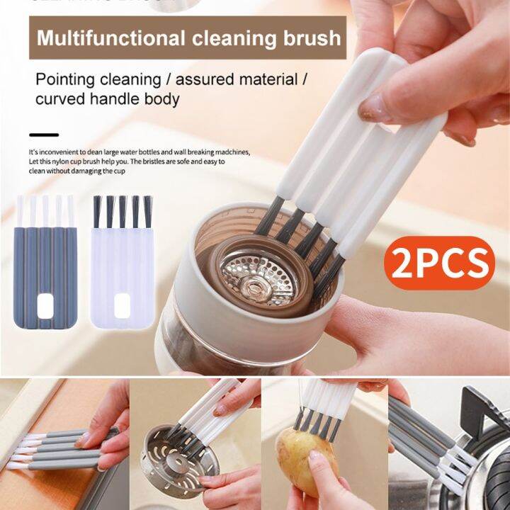 3 in 1 Cleaning Brush Cup Lid Cleaning Brush Set Multifunctional Household  Soft Bristle Flexible Cup Cover Groove Gap Brush