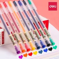 DELI 8 Colors Gel Pen 0.5mm Colorful Gel Ink Pen Black Blue Color Smooth Writing Tools Stationery