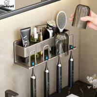 Studyset IN stock Bathroom Electric Toothbrush Rack Large Space Punch-free Wall-mounted Tooth Brush Stand For Toothpaste Razor Facial Cleanser