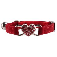 Heart charm and bell cat collar safety elastic adjustable with soft velvet material collar pet product small S