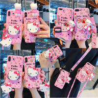 เคสซิลิโคนอ่อนนุ่มสำหรับ iPhone 6 6s 7 8 Plus XR ปลอกการ์ตูน Hello Kitty ของเล่นที่วางโทรศัพท์ขาตั้งสายรัดข้อมือฝาครอบ