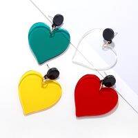 Korean Fashion Transparent Acrylic Big Heart Earrings For Women Summer Statement Jewelry Candy Color Drop Pendientes New2019