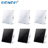 BONDA wall switch  EU standard  white crystal  tempered glass panel  touch switch  wall touch screen  Ac220v  1 way  wall lamp