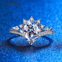 แหวนเพชรโมอิสสำหรับงานหมั้นตัด1CT เงิน925แหวนปาร์ตี้งานแต่งงานเครื่องประดับผู้หญิง