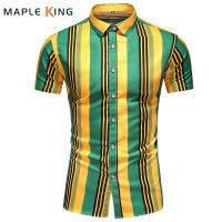 สีเหลืองสีเขียวลายเสื้อสำหรับผู้ชาย Blusas Elegantes Streetwear ฤดูร้อน Chemise Hawaiian Pour Homme Mens Designer เสื้อผ้า