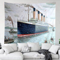 Nautical Tapestry Vintage Classic Titanic Ship Ocean Scenery สีน้ำ Art แขวนผนังสำหรับห้องนอนห้องนั่งเล่น Dorm Home Decor แขวนผนังตกแต่ง Room Decor Wall Cloth (ห้าขนาดให้เลือก)