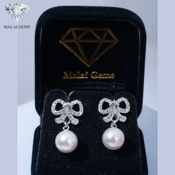 malai-gems-ต่างหูมุก-เงินแท้-silver-925-เพชรสวิส-cz-เคลือบทองคำขาว-รุ่น-51000547-แถมกล่อง-ต่างหูเพชร-ต่างหูเงินแท้