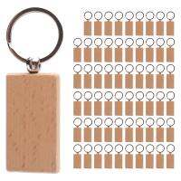 60Pcs Blank Rectangle Wooden Key Chain Diy Wood Keychains Key Tags Can Engrave Diy Gifts