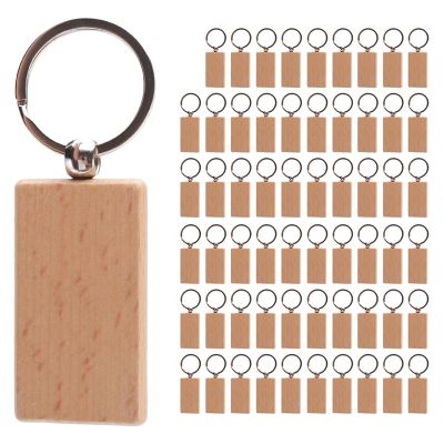 60Pcs Blank Rectangle Wooden Key Chain Diy Wood Keychains Key Tags Can Engrave Diy Gifts