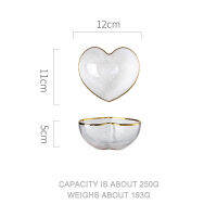 Heart Bowl Salad Nuts Ramen Smoothie Glass Bowl Gold Side Crystal Transparent Seasoning Sauce Salt Snack Dish Home Dinnerware