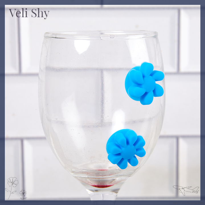 veli-shy-ชุดแก้วไวน์สวยงามดอกไม้ใหม่ซิลิโคนปาร์ตี้ค็อกเทล12ชิ้นตัวระบุจุกดูดสัญลักษณ์แก้วน้ำ