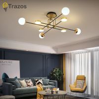 TRAZOS โคมไฟสำหรับห้องนั่งเล่นโคมระย้าแขวน LED แบบโมเดิร์นแบบใหม่โคมแขวนเพดานกรอบสีดำสีทองสำหรับห้องครัวห้องนอน