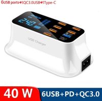 อะแดปเตอร์ติดผนังแบบที่วางโทรศัพท์ QC3.0 PD 40W 8พอร์ตที่ชาร์จ USB แบบอัจฉริยะซ็อกเก็ตปลั๊กเสียบชาร์จเร็วเหมาะสำหรับ Samsung ที่เหมาะสมกับ Huawei