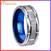 BONLAVIE Mens Brick Pattern Tungsten Ring Matte Brushed Finish Comfort Fit Size 7 to 12