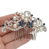 Pearl Flower Wedding Hair Accessories For Women Leaf Bridal Comb Blue Crystal Bridesmaid Party Jewelry Gift