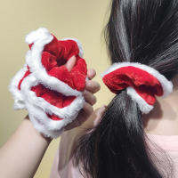 คริสมาสต์ Scrunchies แฟชั่นวินเทจผมแบบเรียบอุปกรณ์ยางรัดที่รัดผมสีแดงยางรัดผม