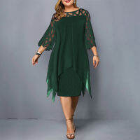 2021Plus Size Dresses 4XL 5XL 6XL Lace Mesh Sexy Elegant Midi Party Dress Red Black Green Purple Loose Hellow Womens Clothing 2021