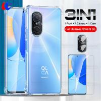 กล้อง3in1กระจกนิรภัย + เคสใสสำหรับ Huawei Nova 9 SE,อุปกรณ์ป้องกันหน้าจอ Huawey Nova9 9SE Nove9SE 5G เคสกันกระแทกแบบนิ่ม