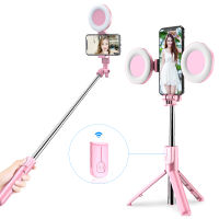 ไร้สายบลูทูธเข้ากันได้4 In 1 S Elfie ติด LED แหวนแสงยืดมือถือ Monopod สดขาตั้งกล้องสำหรับโทรศัพท์ X 8 Android