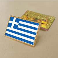 Greek flag pin 2.5*1.5cm zinc alloy die-cast PVC colour coated gold rectangular medallion badge without added resin