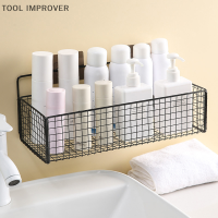 TOOL IMPROVER ชั้นวางของในห้องน้ำสีดำติดผนังชั้นวางแชมพูที่วางเครื่องปรุงในครัวตะกร้าใส่สบู่ที่จัดในห้องน้ำไม่รวมสติกเกอร์