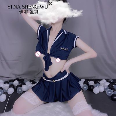 Sexy Lingerie Cosplay Sexy Police Women Uniform Costume Erotic Short Top Skirt Outfit Role Playing Sexy Sailor Student Costumes