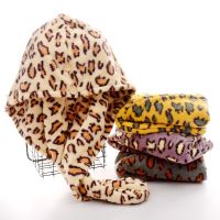 Leopard Print Microfiber Dry Hair Cap Household Womens Dry Bath Hair Towel Pack Head Towels