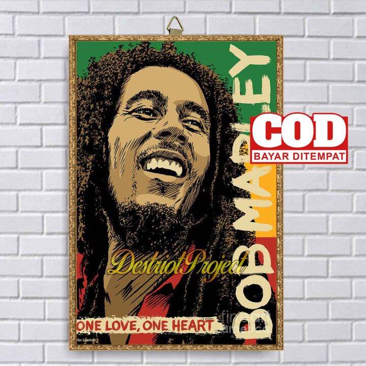 POSTER KAYU BOB MARLEY/ FOTO BINGKAI BOB MARLEY MUSIK REGGAE JAMAIKA