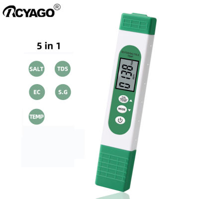 RCYAGO ดิจิตอล5 In 1 Ec/tds/ เกลือ /S.g/ อุณหภูมิแบบพกพาทดสอบคุณภาพน้ำน้ำความบริสุทธิ์อุณหภูมิ PPM เครื่องมือทดสอบ