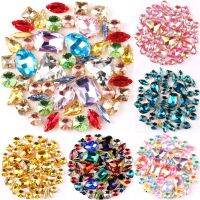 Gold claw setting 50pcs/bag shapes mix clear amp; jelly candy AB glass crystal sew on rhinestone wedding dress shoes bags diy trim