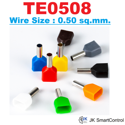 TE0508 หางปลาเข็มคู่ คอร์ดเอ็นแบบคู่ ขนาด 0.50 ตร.มม. ทองแดง/ทองเหลือง (Twin Cord End terminal Size : 0.50 sq.mm. Copper/Brass)