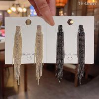 ? เครื่องประดับ S925 silver needle long fringed with drill catch chain earrings female ins tide fairy temperament exquisite diamond stud earrings earrings