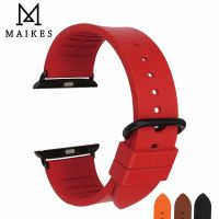 Red Rubber Watch Strap For Apple Watch Band 45mm 44mm 42mm 41mm 40mm Series 7 6 SE 5 4 3 Bracelet iWatch Strap Straps