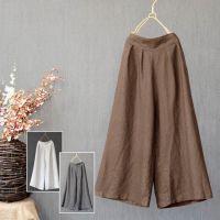 Plus Size Women Palazzo High Waist Wide Leg Culottes Cotton Linen Loose Pants Seluar