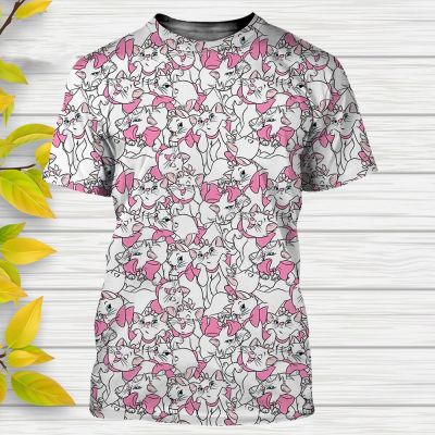 Disney T-Shirts The Aristocats Marie Cat Cartoon Anime 3D Printed Streetwear Men Women Fashion Oversized T Shirt Kids Tees Tops