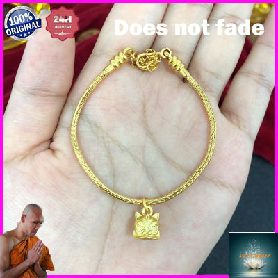 สร้อยข้อมือลูกปัดเคลื่อนย้ายแมวกวักนำโชคจักรราศีขนาด24K สร้อยข้อมือลูกปัดทองทรายสายข้อมือถักด้วยมือแบบ DIY ปรับได้นำมาซึ่งการค้าและโชคดี