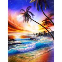 GATYZTORY Cross Stitch Embroidery Seaside Scenery Needlework Sets Tree Landscape Kits White Canvas DIY 40x50cm Home Decor